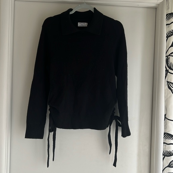 Frame Side Tie Sweater w/ Collar in Black Cashmere Size: Large (L) - Picture 1 of 16